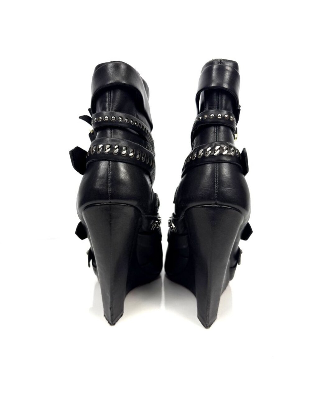 L.A.M.B. by Gwen Stefani Leather Thaker Studded Moto Wedge Ankle Boots Black 7.5 - Picture 6 of 13